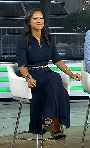 Laura’s navy pleated shirtdress on Today