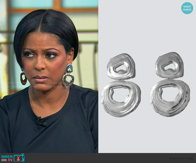 Leigh Miller White Bronze Double Whirlpool Earrings worn by Tamron Hall on Tamron Hall Show