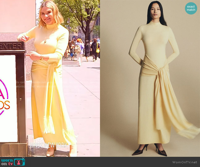 Lela Rose Merino Wool Knit Mock Neck Wrap Dress in Sunlight worn by Jenna Bush Hager on Today