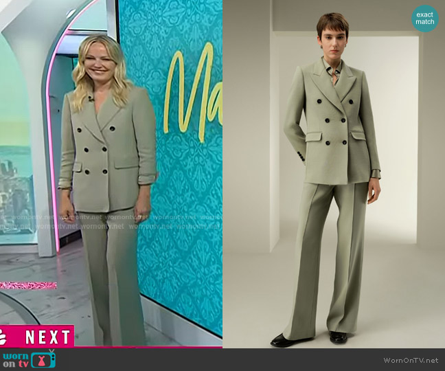 Lily Silk Double Breasted Lapel Blazer in Laurel Oak worn by Malin Akerman on Today
