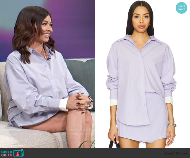 Line & Dot Maxin Shirt worn by Sarah Hyland on Access Hollywood
