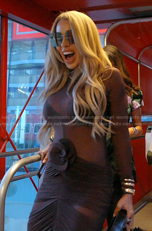 Lisa’s floral applique sheer dress on The Real Housewives of Miami