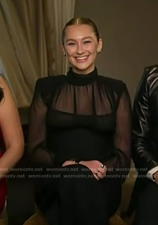 Lola Tung’s black sheer blouse and pants on Today