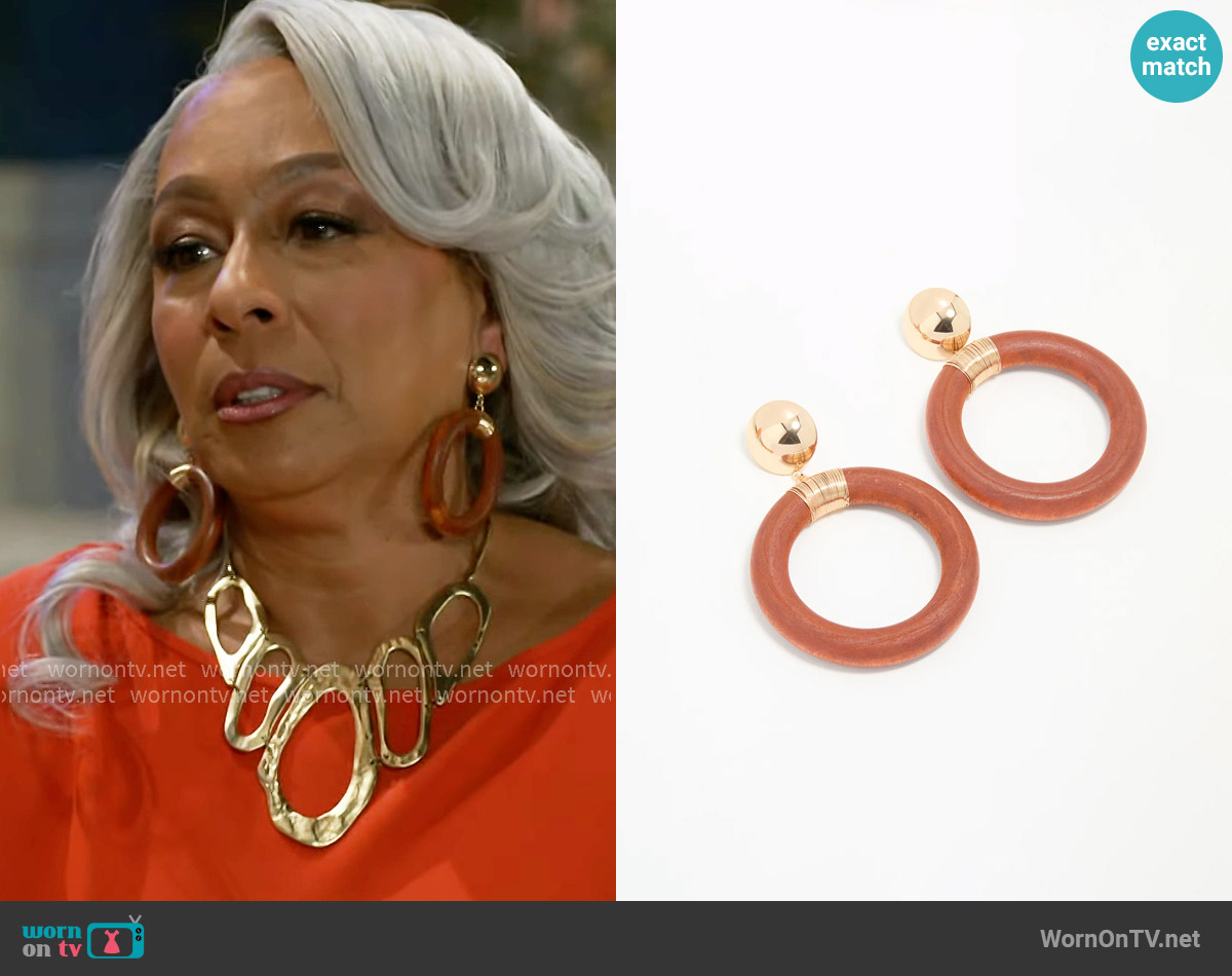 Lovisa Brown & Gold Oval Wrapped Drop Earrings worn by Anita Dupree (Tamara Tunie) on Beyond the Gates