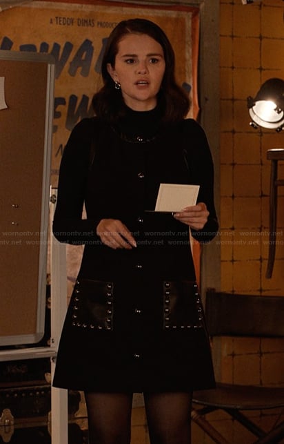Mabel’s black button front dress on Only Murders in the Building