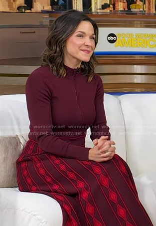 Maggie’s Burgundy knit midi dress on Good Morning America