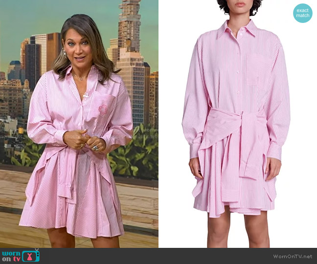 Maje Riavita Striped Draped Shirtdress worn by Ginger Zee on Good Morning America