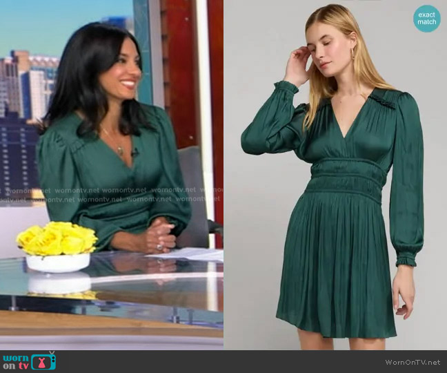 Maje Silk Mini Dress in Green worn by Dr. Tara Narula on Good Morning America