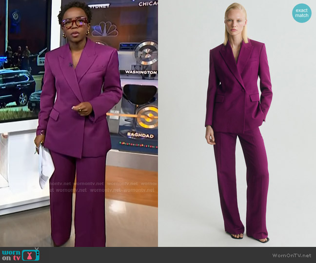 Mango Linen-blend Double-breasted Suit Blazer in Fuchsia worn by Zinhle Essamuah on NBC News Daily