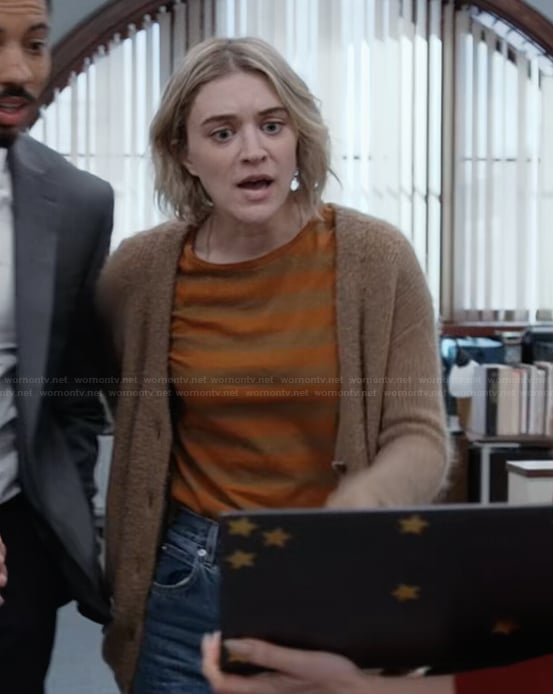 Mare’s orange striped shirt on The Paper