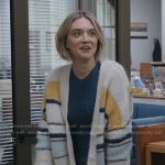 Mare’s white stripe cardigan on The Paper