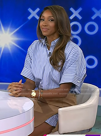 Maria Taylor’s blue striped mixed media shirtdress on Today