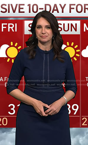Maria’s navy dress with white stitching on Today