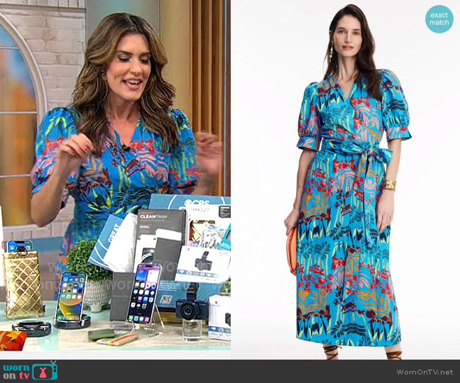 Marie Oliver Blue Floral Rita Wrap Dress worn by Adriane Kiss on CBS Mornings