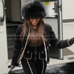 Mary’s black puffer jacket and contrast trim pants on The Real Housewives of Salt Lake City