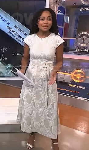 Maya Eaglin’s ivory textured belted dress on NBC News Daily