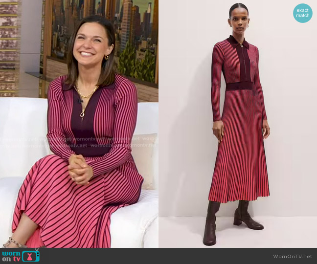 Me + Em Collared Maxi Dress in Rhubarb Pink/Bordeaux worn by Maggie Rulli on Good Morning America