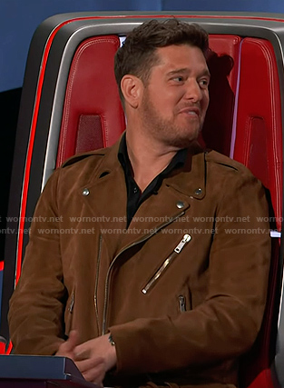 Michael’s brown suede moto jacket on The Voice