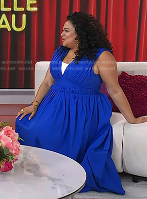 Michelle Buteau’s blue v-neck sleeveless dress on Today