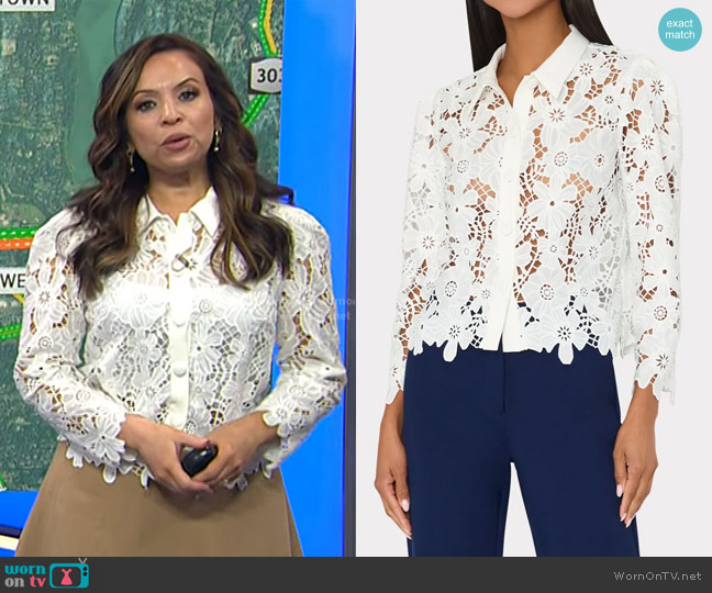 Milly June Roja Lace Top in White worn by Adelle Caballero on Today