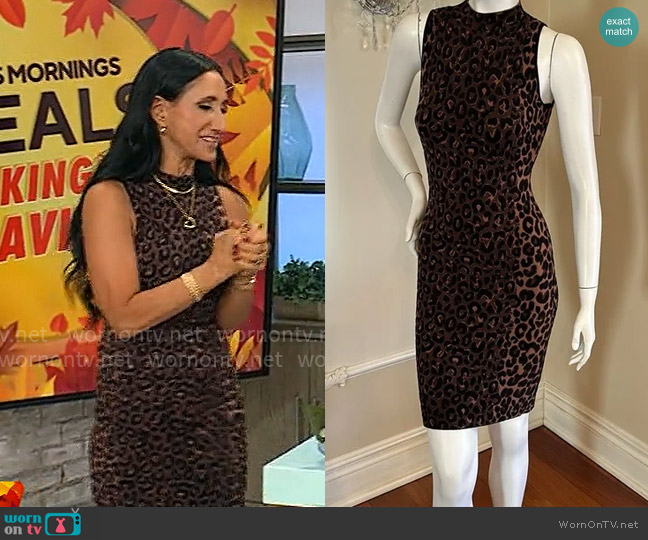 Milly Textured Cheetah Sleeveless Fitted Dress worn by Elizabeth Werner on CBS Mornings