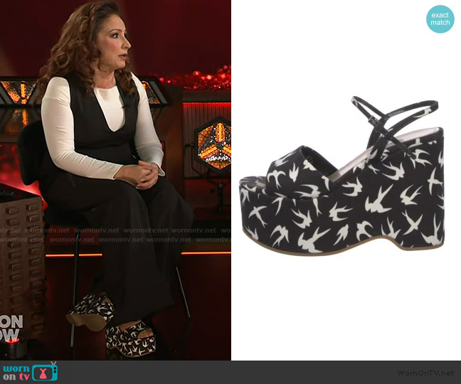 Miu Miu Canvas Printed Slingback Sandals worn by Gloria Estefan on The Kelly Clarkson Show