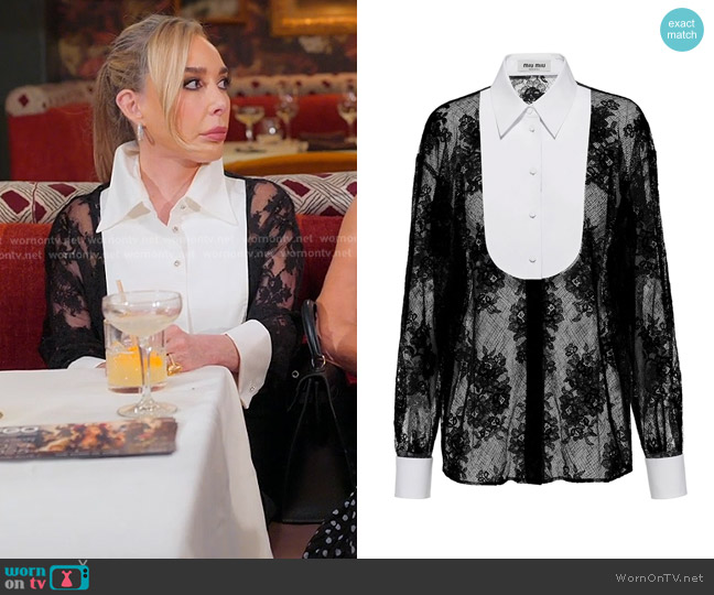 Miu Miu Lace Shirt in Monochrome worn by Marysol Patton (Marysol Patton) on The Real Housewives of Miami