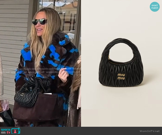 Miu Miu Wander Matelassé Nappa Leather Hobo Bag in Black worn by Heather Gay on The Real Housewives of Salt Lake City