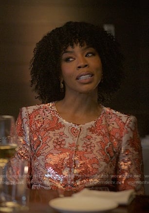 Monica’s sequin floral jacket on Reasonable Doubt