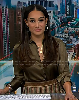 Morgan’s green blouse and striped skirt on NBC News Daily