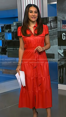 Morgan’s red leather short sleeve shirtdress on NBC News Daily