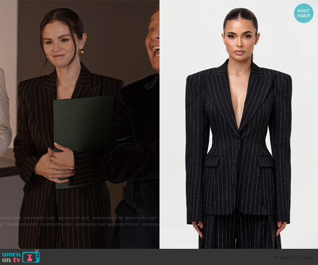 WornOnTV: Mabel's black pinstripe blazer and pants on Only Murders