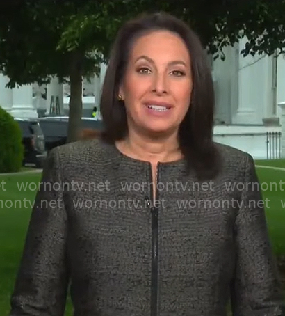 Nancy Cordes’ brown zip up jacket on CBS Mornings