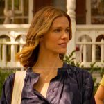 Hannah’s navy floral blouse on The Runarounds