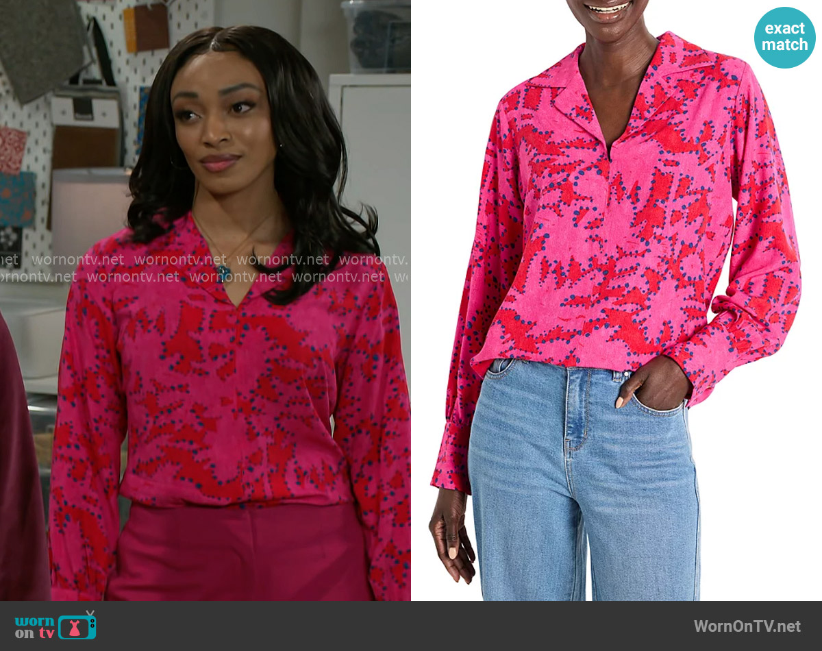Nic + Zoe Clashy Petals Poet Blouse worn by Madison Montgomery (Kenjah) on Beyond the Gates