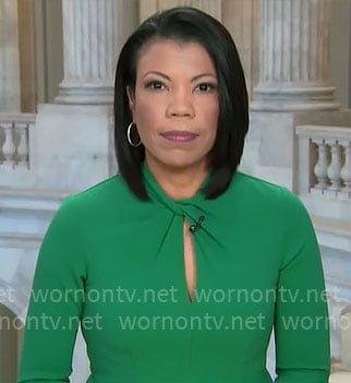 Nikole Killion’s green twist neck dress on CBS Mornings