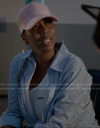 Nish’s blue embellished shirt on Reasonable Doubt