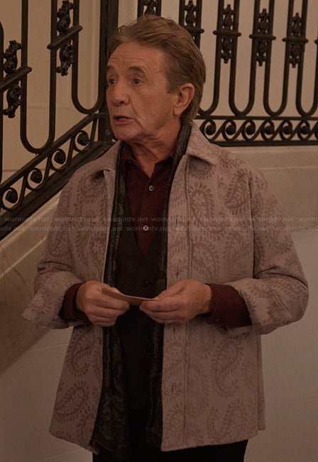 Oliver’s lavender paisley print shirt on Only Murders in the Building