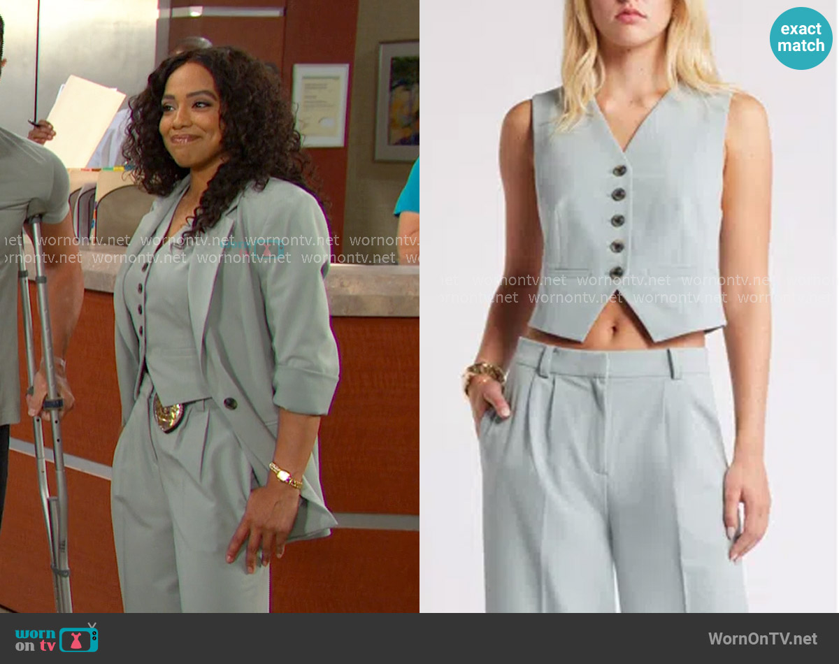Open Edit Tailored Vest in Teal Pond worn by Jada Hunter (Elia Cantu) on Days of our Lives