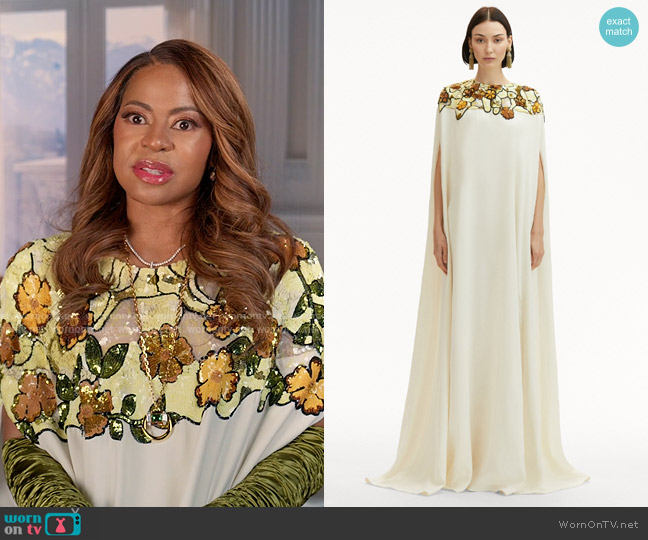 Oscar de la Renta Art Nouveau Sequin Embroidered Caftan worn by Mary Cosby on The Real Housewives of Salt Lake City