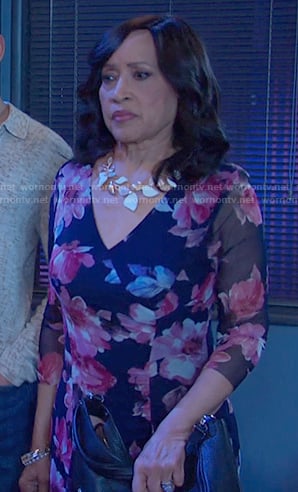 Paulina’s navy floral mesh dress on Days of our Lives