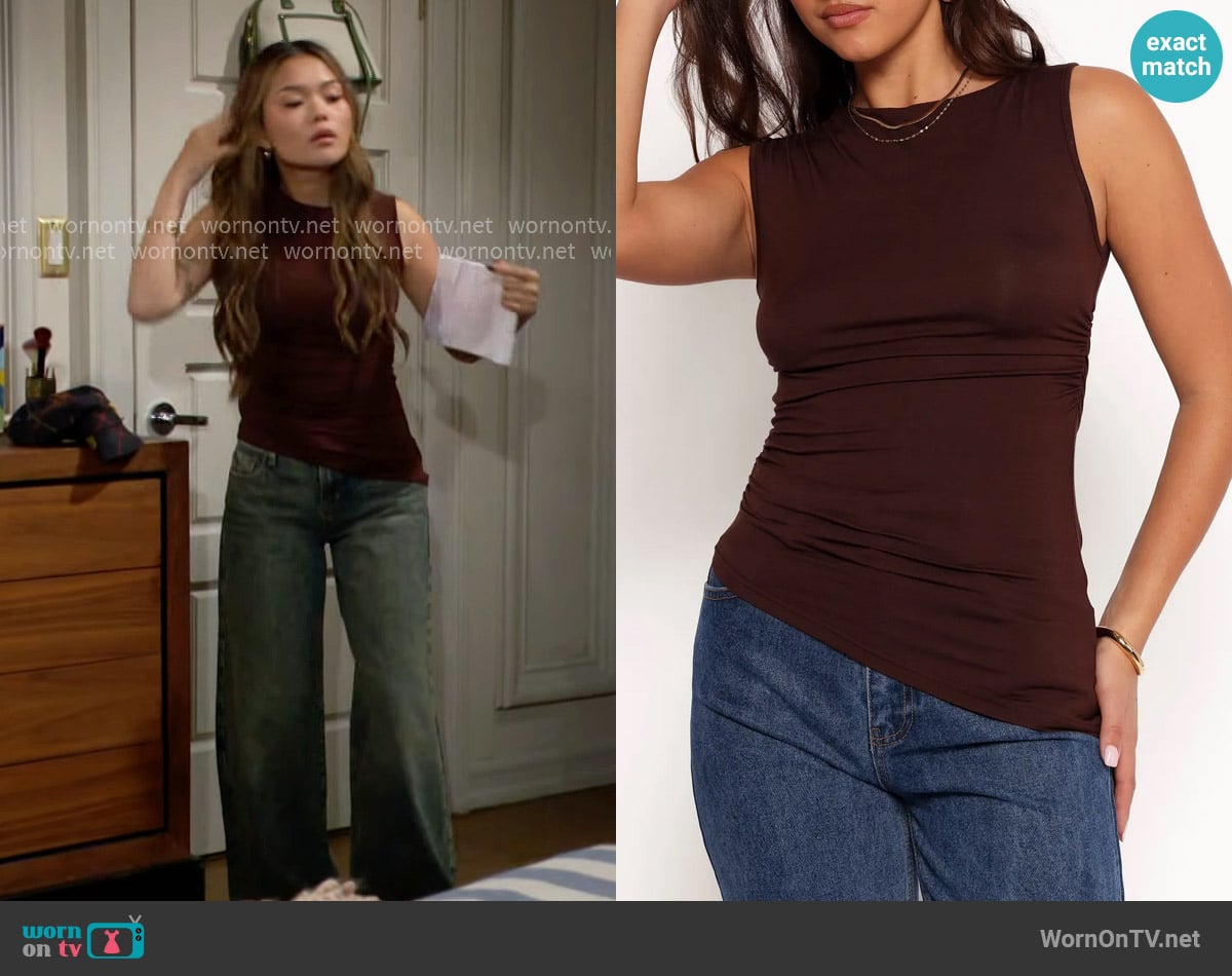 Petal + Pup Romy Top in Chocolate Brown worn by Luna (Lisa Yamada) on The Bold and the Beautiful