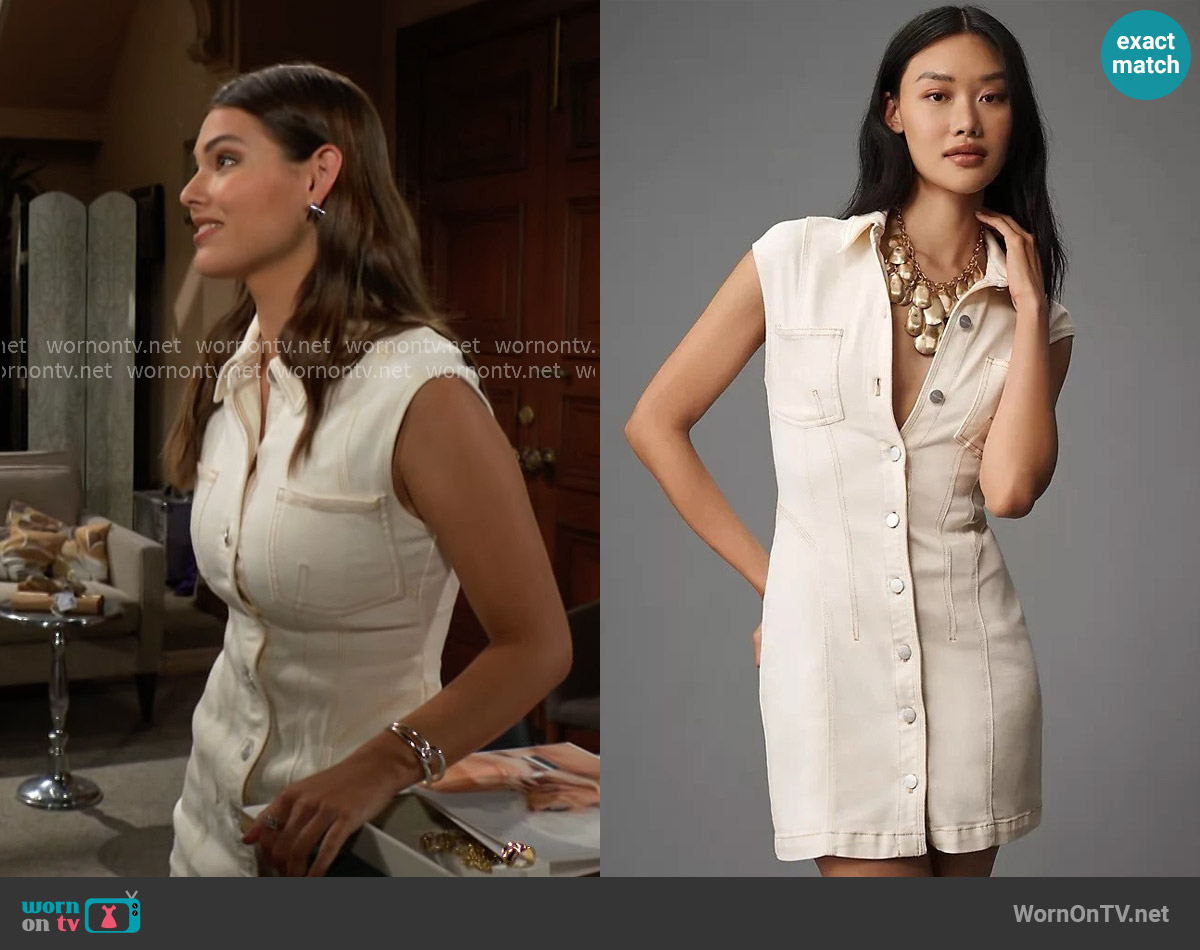 Pilcro Seamed Button-Front Denim Mini Dress worn by Electra Forrester (Laneya Grace) on The Bold and the Beautiful