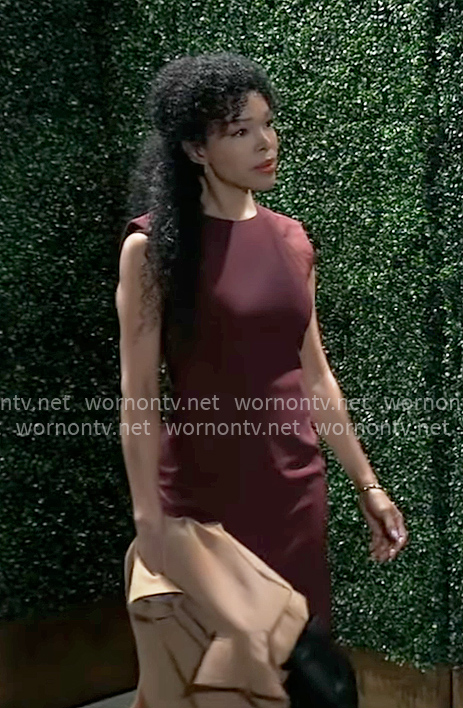 Portia’s burgundy sheath dress on General Hospital