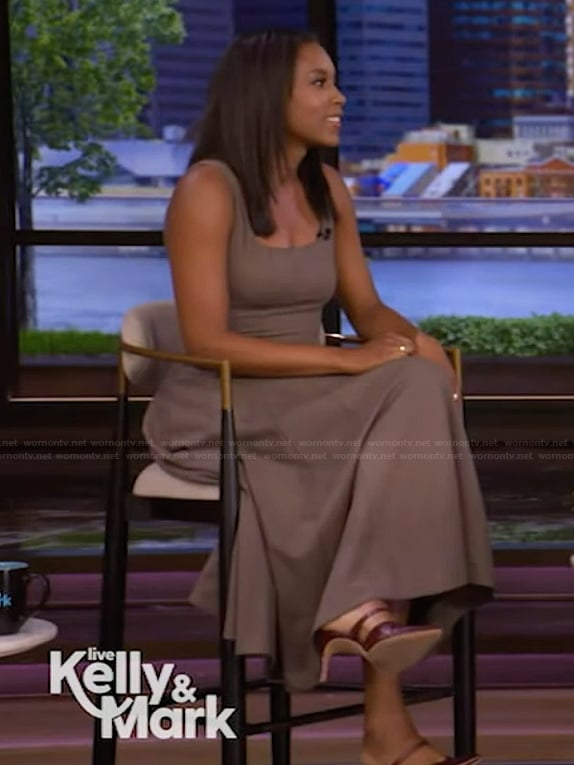Rachel Scott’s houndstooth square neck dress on Live with Kelly and Mark