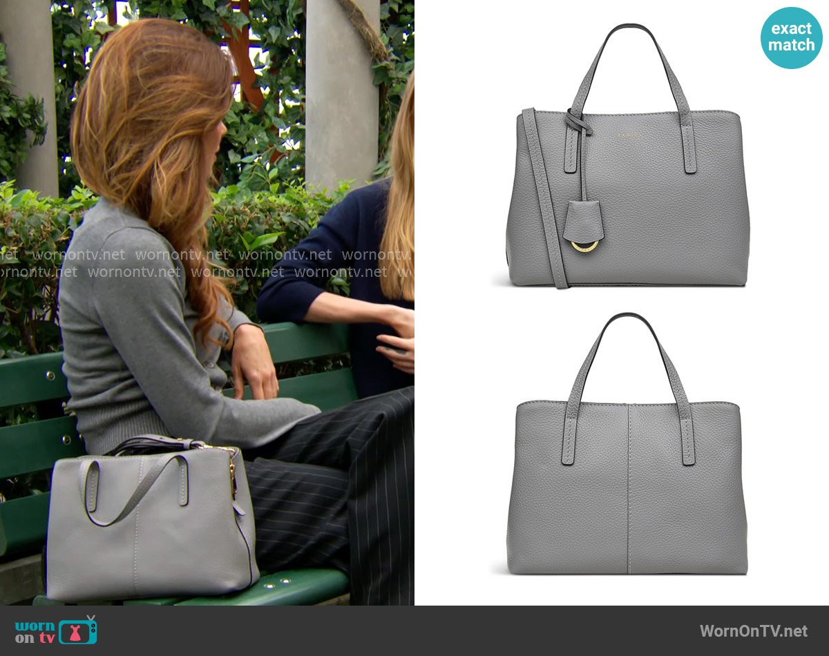 Radley London Dukes Place Medium Grab Bag in Cloud worn by Victoria Newman (Amelia Heinle) on The Young and the Restless