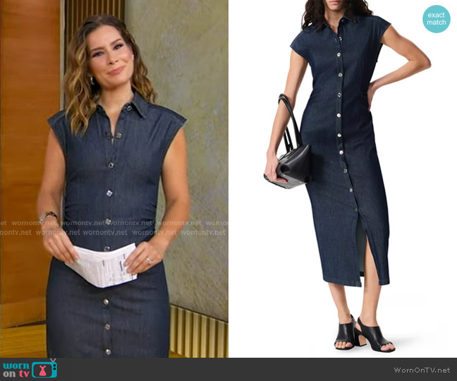 Rag & Bone Airflex Leah Cotton Blend Denim Shirtdress in Rinse worn by Rebecca Jarvis on Good Morning America