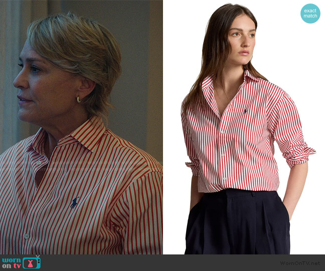 Ralph Lauren Relaxed Fit Striped Cotton Shirt worn by Laura Sanderson (Robin Wright) on The Girlfriend