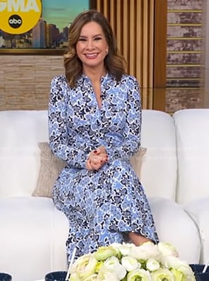 Rebecca’s blue print ruched dress on Good Morning America