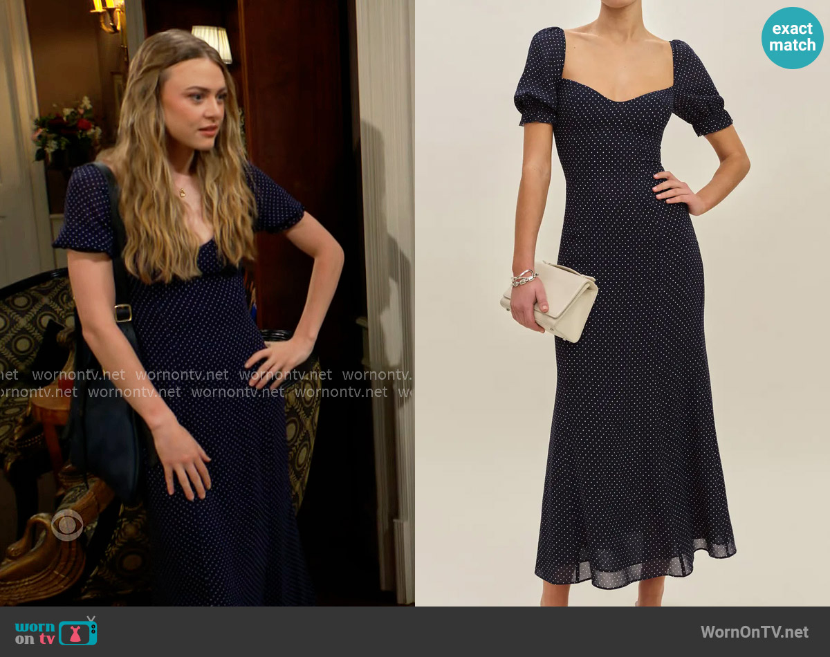 Reformation Gloria Dress in Button worn by Claire Grace (Hayley Erin) on The Young and the Restless